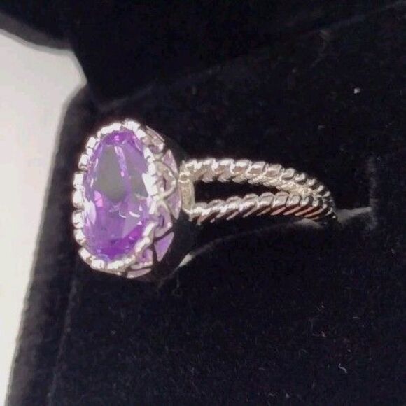 Amethyst CZ February Birthstone Sterling Silver Overlay Ring Size 7 + Box Gift - Picture 2 of 5